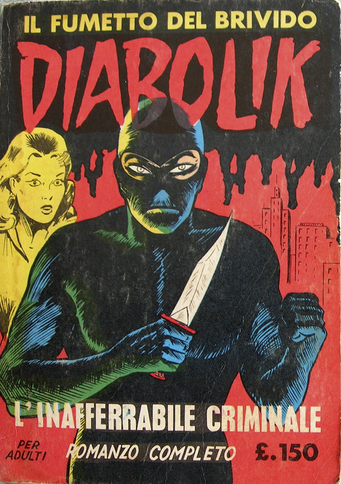 Copertina di Diabolik - L'inafferrabile criminale del 1963.